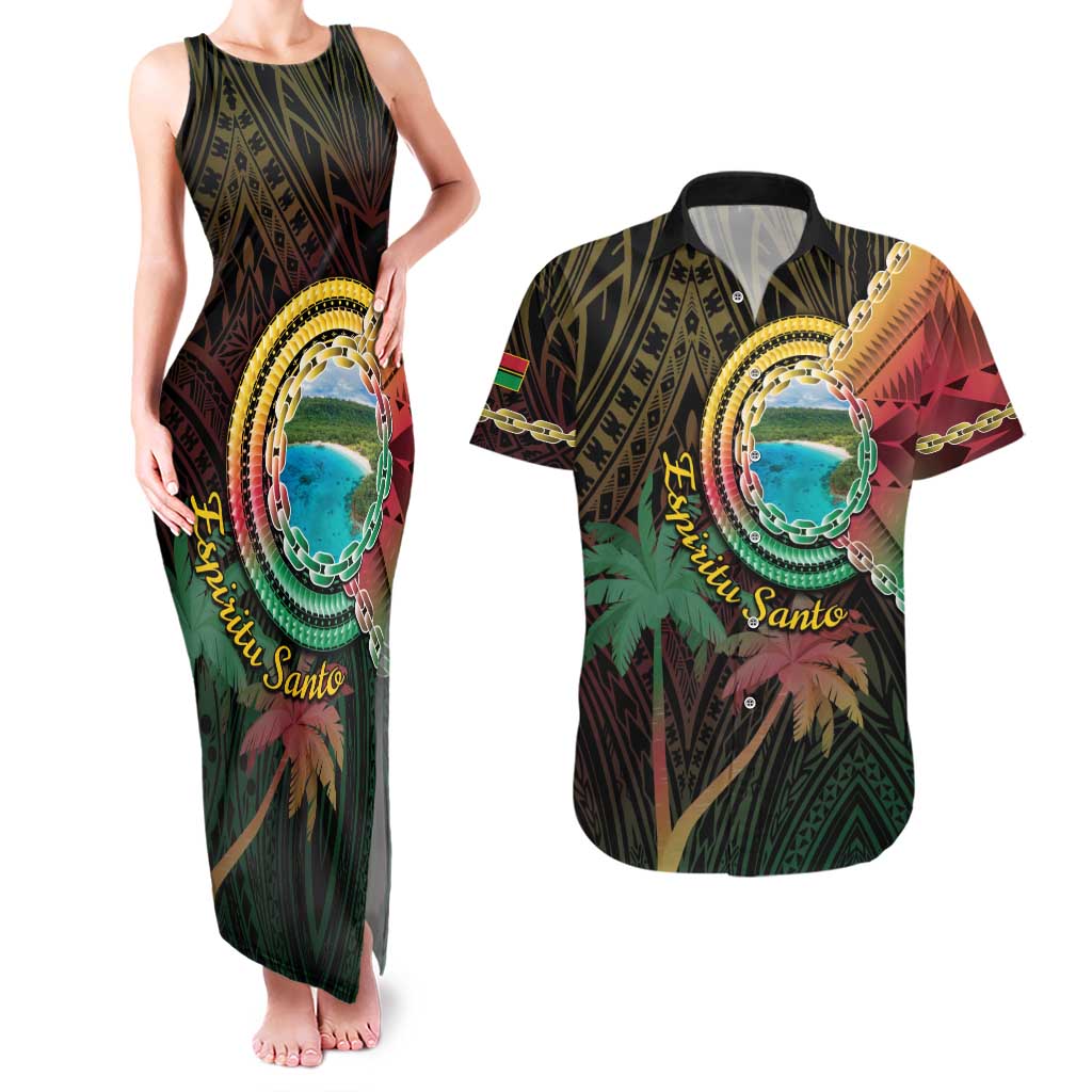 Vanuatu Espiritu Santo Island Couples Matching Tank Maxi Dress and Hawaiian Shirt Beach Landscape LT05 Black - Polynesian Pride