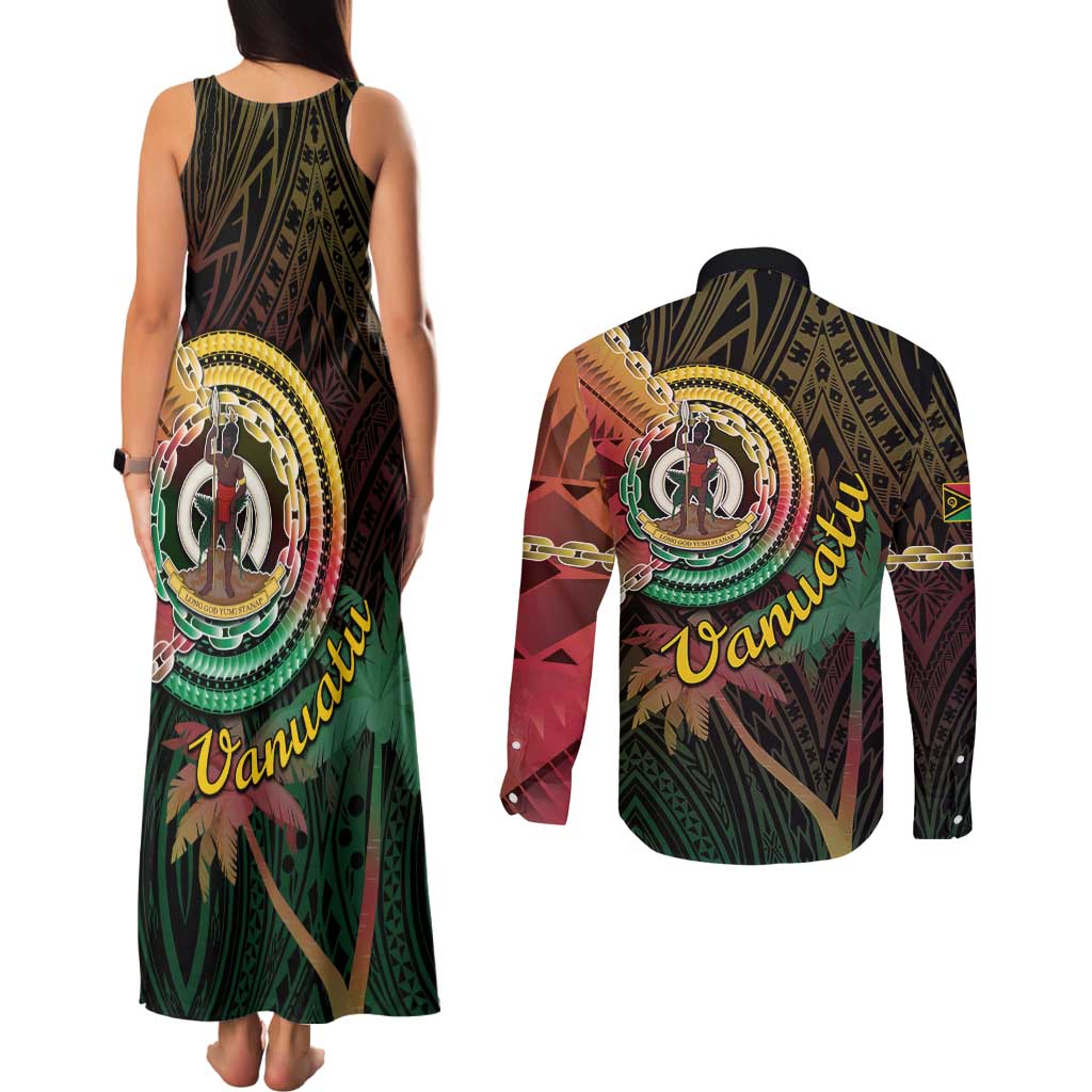 Vanuatu Espiritu Santo Island Couples Matching Tank Maxi Dress and Long Sleeve Button Shirt Beach Landscape LT05 - Polynesian Pride