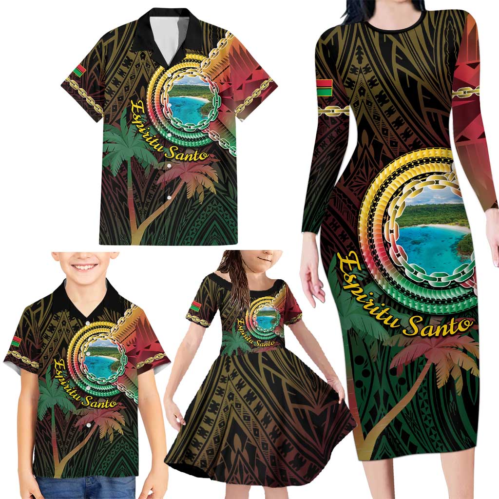 Vanuatu Espiritu Santo Island Family Matching Long Sleeve Bodycon Dress and Hawaiian Shirt Beach Landscape LT05 - Polynesian Pride