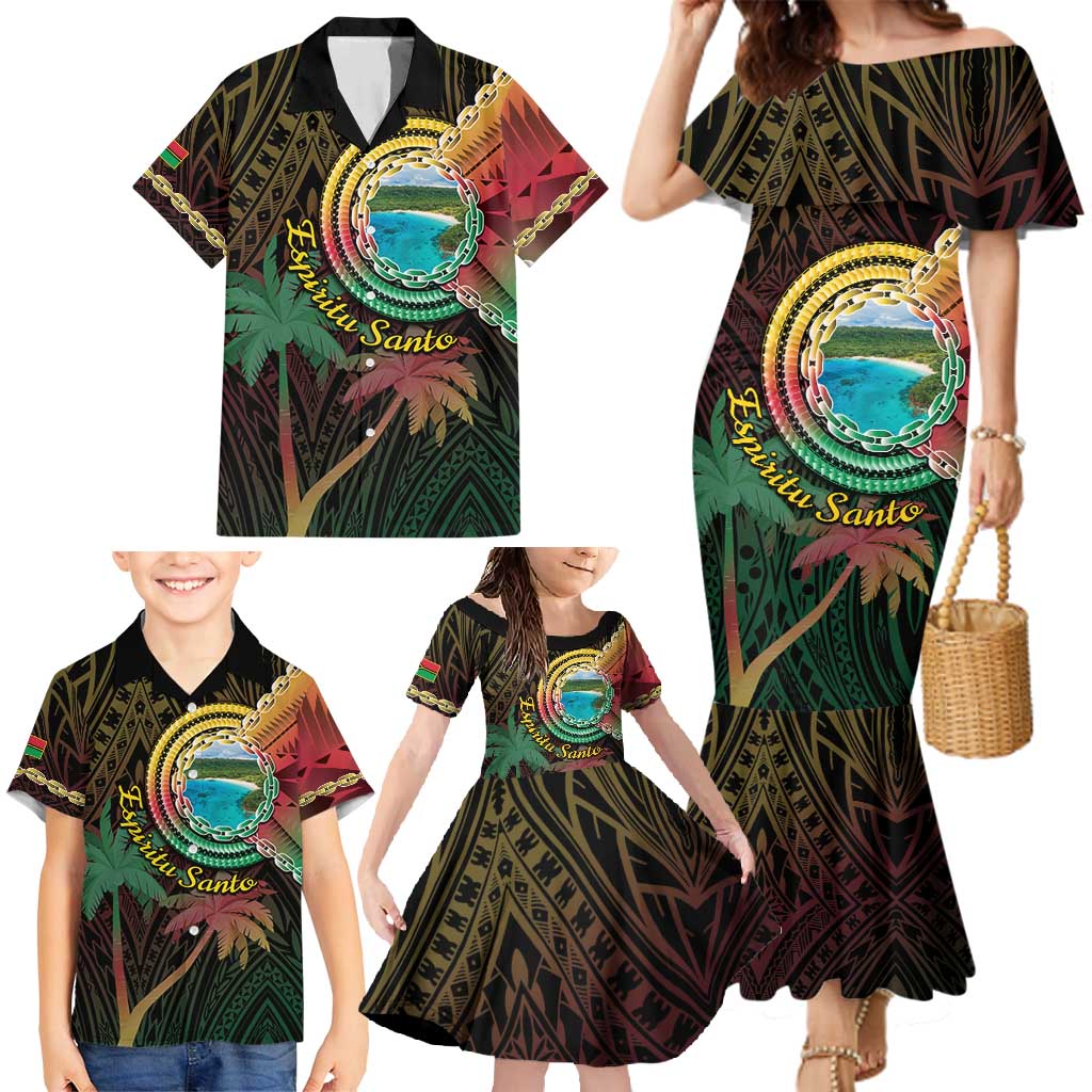 Vanuatu Espiritu Santo Island Family Matching Mermaid Dress and Hawaiian Shirt Beach Landscape