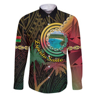 Vanuatu Espiritu Santo Island Family Matching Mermaid Dress and Hawaiian Shirt Beach Landscape LT05 Dad's Shirt - Long Sleeve Black - Polynesian Pride