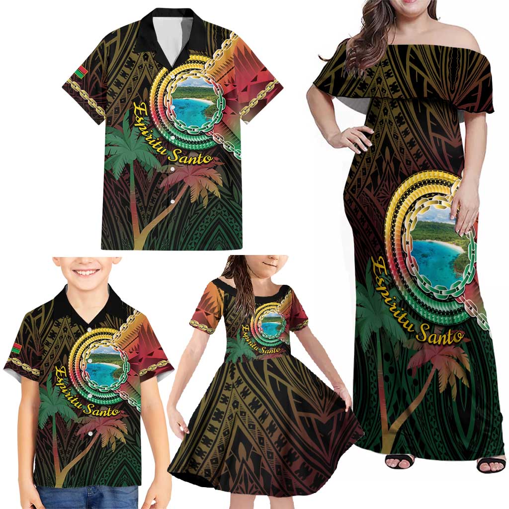 Vanuatu Espiritu Santo Island Family Matching Off Shoulder Maxi Dress and Hawaiian Shirt Beach Landscape