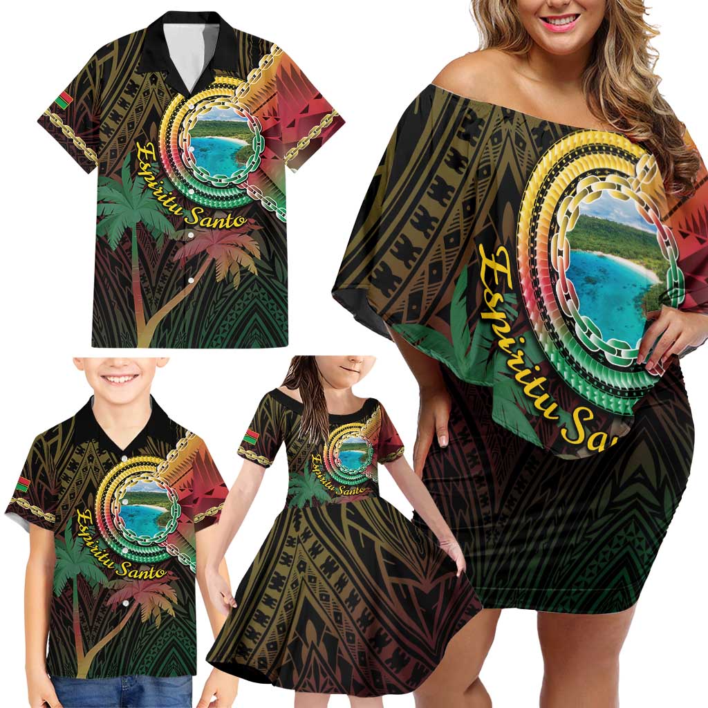 Vanuatu Espiritu Santo Island Family Matching Off Shoulder Short Dress and Hawaiian Shirt Beach Landscape LT05 - Polynesian Pride