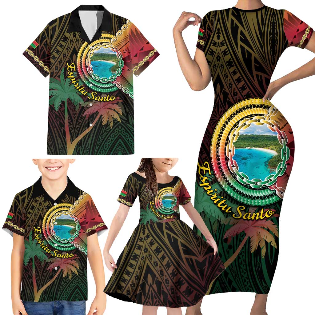 Vanuatu Espiritu Santo Island Family Matching Short Sleeve Bodycon Dress and Hawaiian Shirt Beach Landscape