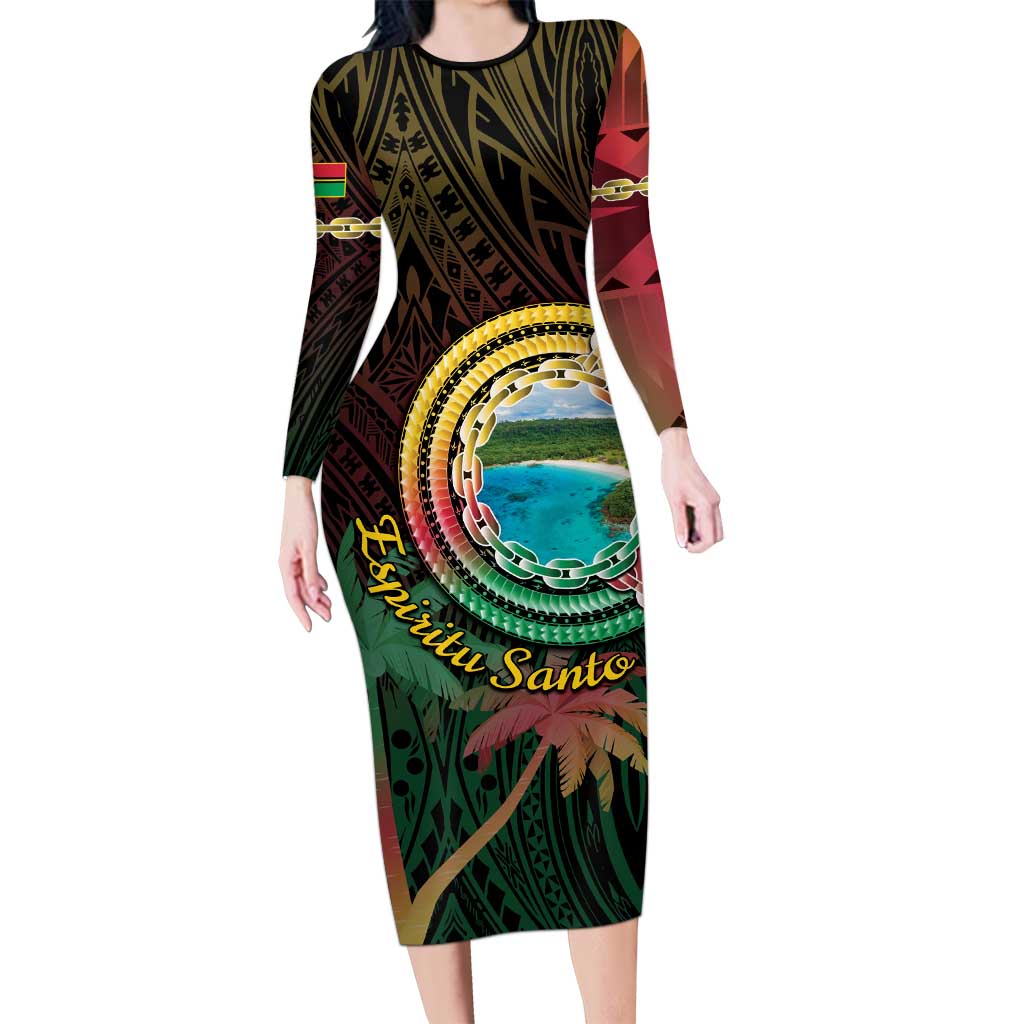 Vanuatu Espiritu Santo Island Long Sleeve Bodycon Dress Beach Landscape