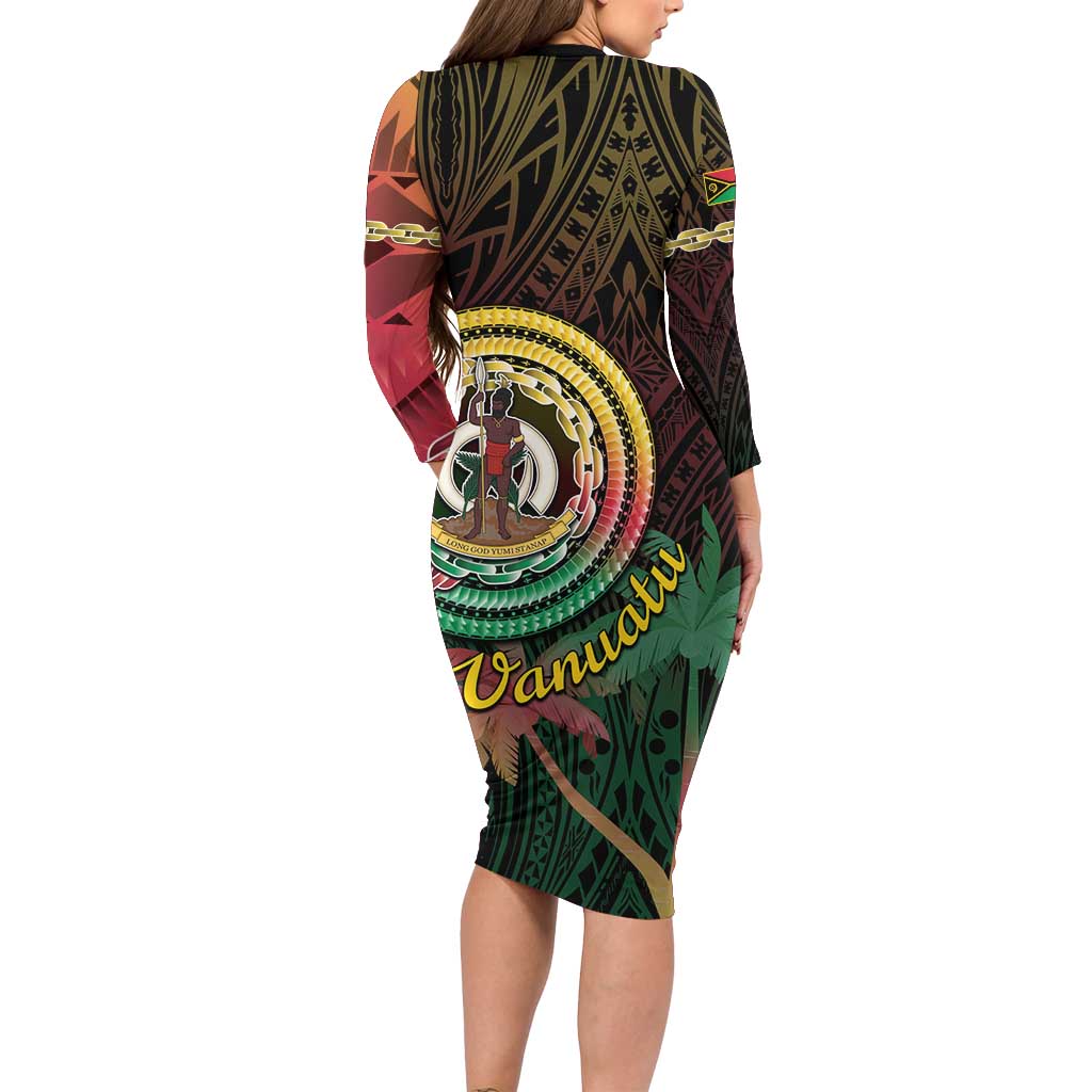 Vanuatu Espiritu Santo Island Long Sleeve Bodycon Dress Beach Landscape