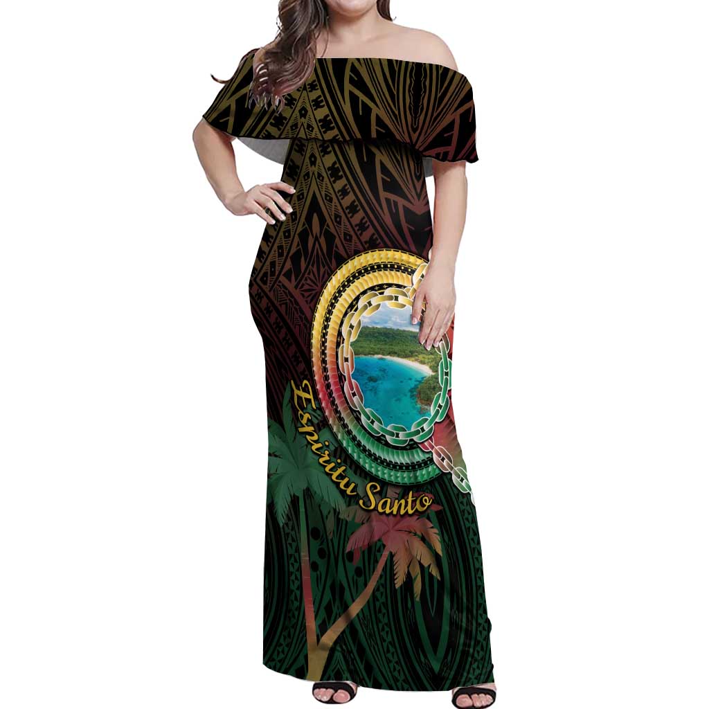 Vanuatu Espiritu Santo Island Off Shoulder Maxi Dress Beach Landscape LT05 Women Black - Polynesian Pride