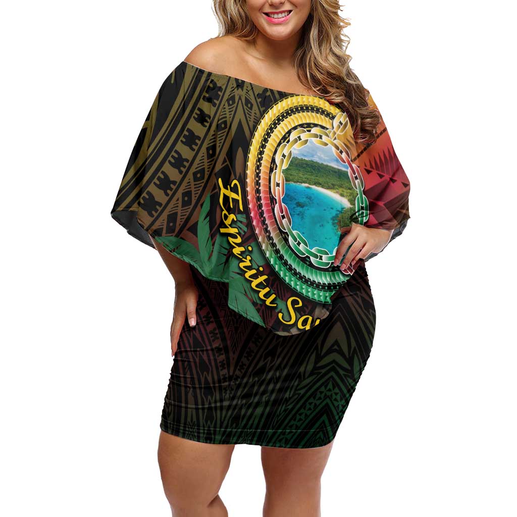 Vanuatu Espiritu Santo Island Off Shoulder Short Dress Beach Landscape LT05 Women Black - Polynesian Pride