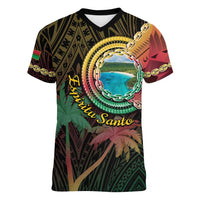 Vanuatu Espiritu Santo Island Women V-Neck T-Shirt - Beach Landscape LT05 Female Black - Polynesian Pride