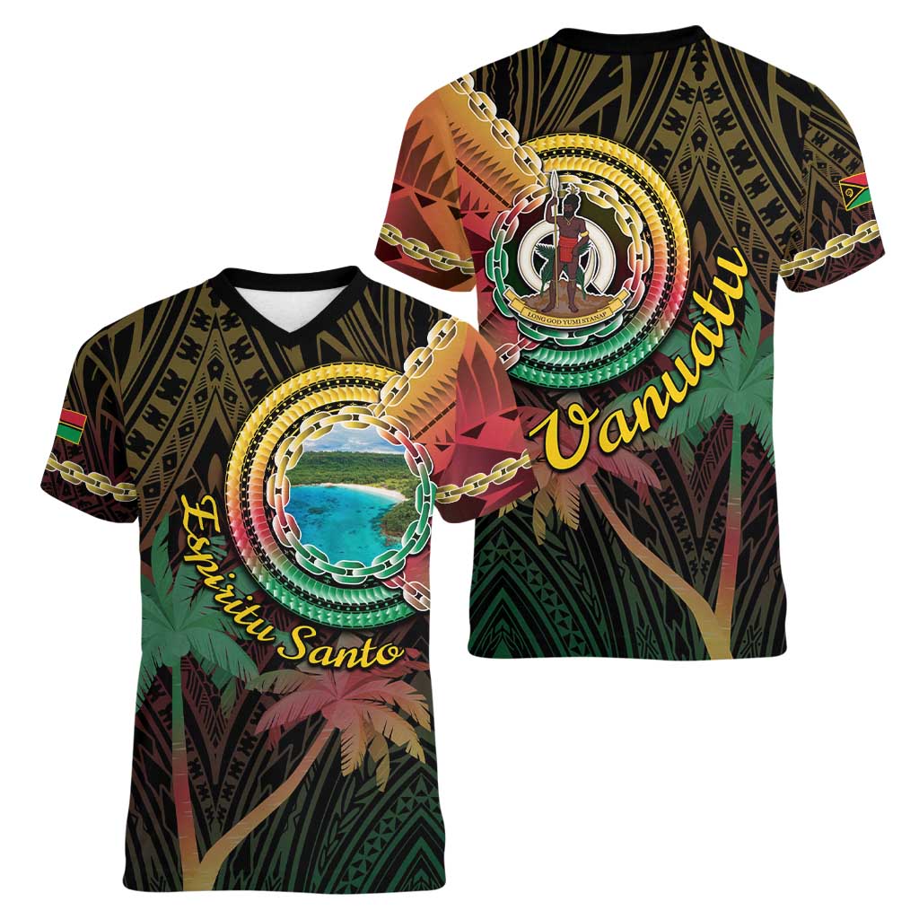 Vanuatu Espiritu Santo Island Women V-Neck T-Shirt - Beach Landscape LT05 - Polynesian Pride