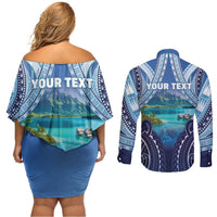 Personalised French Polynesia Bora Bora Couples Matching Off Shoulder Short Dress and Long Sleeve Button Shirt Beach Landscape Polynesian Style LT05 - Polynesian Pride