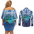 Personalised French Polynesia Bora Bora Couples Matching Off Shoulder Short Dress and Long Sleeve Button Shirt Beach Landscape Polynesian Style