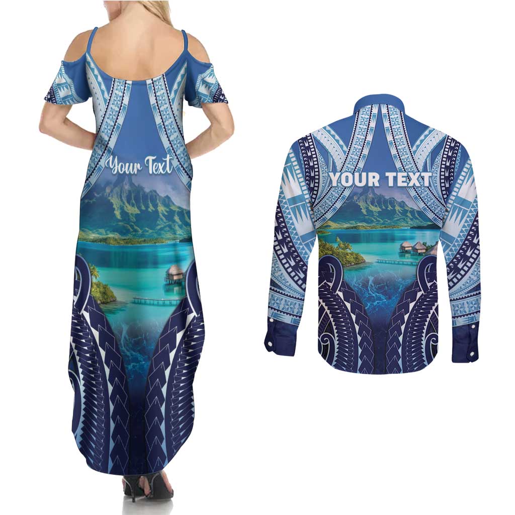 Personalised French Polynesia Bora Bora Couples Matching Summer Maxi Dress and Long Sleeve Button Shirt Beach Landscape Polynesian Style LT05 - Polynesian Pride