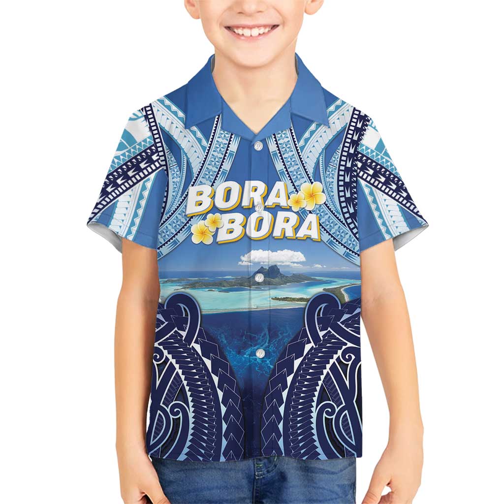 Personalised French Polynesia Bora Bora Family Matching Puletasi and Hawaiian Shirt Beach Landscape Polynesian Style LT05 Son's Shirt Blue - Polynesian Pride