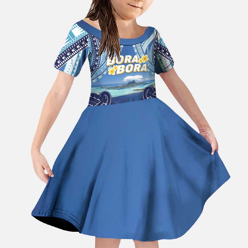 Personalised French Polynesia Bora Bora Family Matching Summer Maxi Dress and Hawaiian Shirt Beach Landscape Polynesian Style LT05 Daughter's Dress Blue - Polynesian Pride