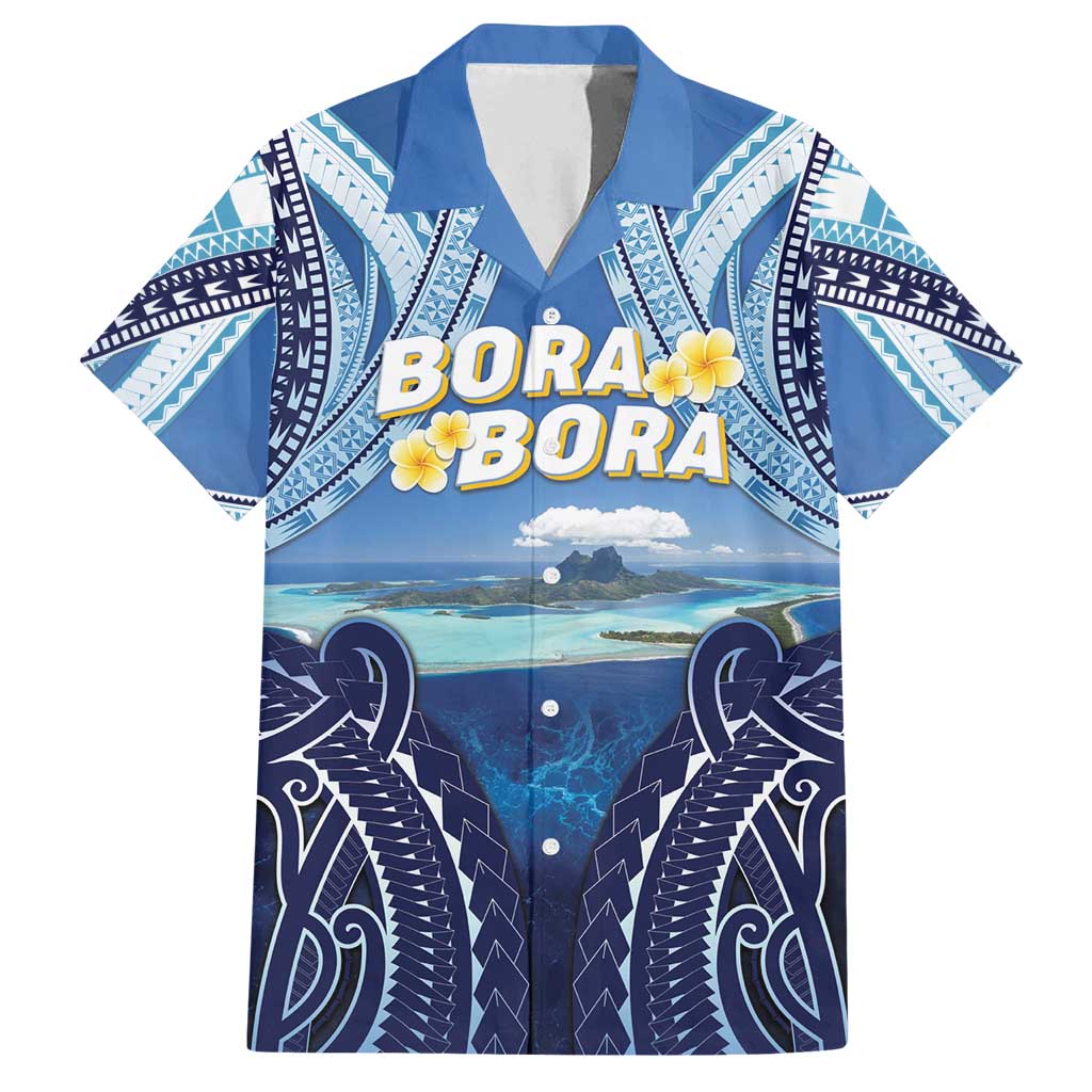Personalised French Polynesia Bora Bora Family Matching Summer Maxi Dress and Hawaiian Shirt Beach Landscape Polynesian Style LT05 Dad's Shirt - Short Sleeve Blue - Polynesian Pride