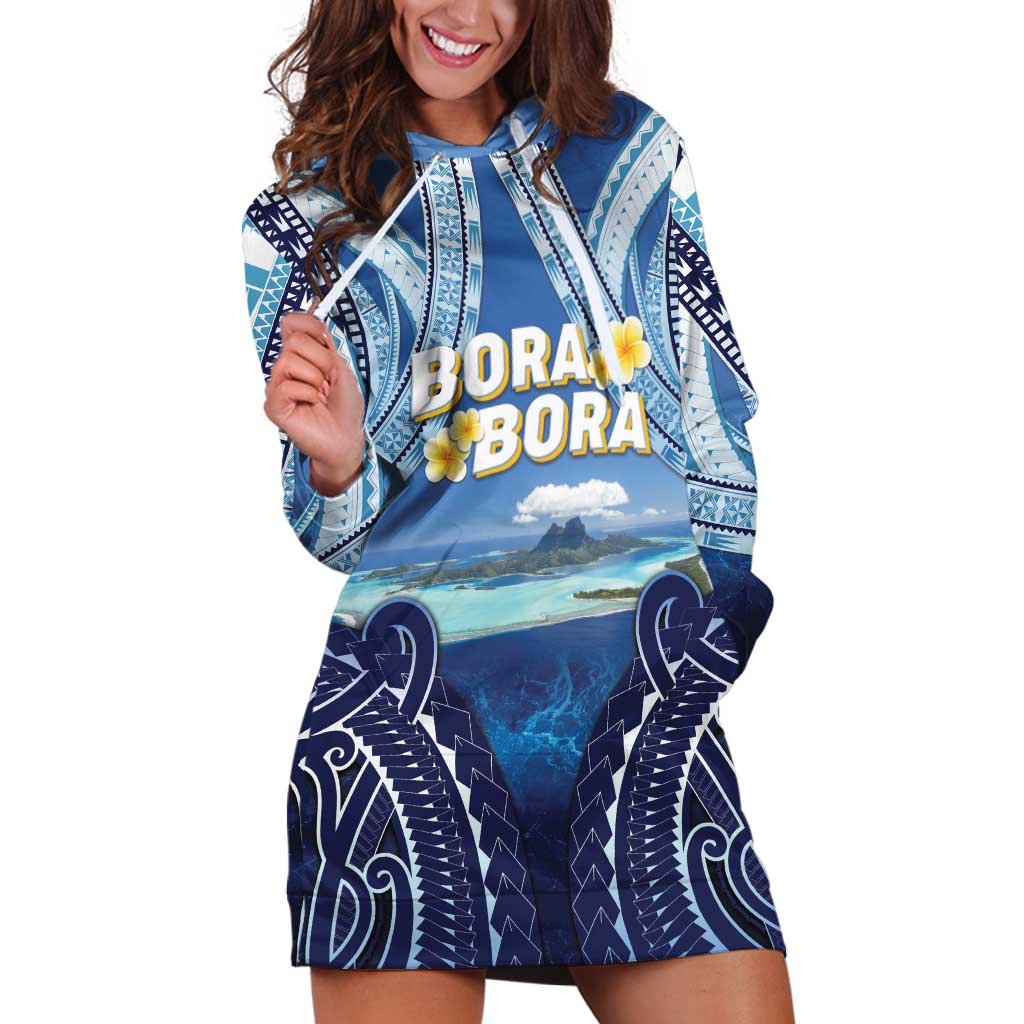 Personalised French Polynesia Bora Bora Hoodie Dress Beach Landscape Polynesian Style LT05 Blue - Polynesian Pride