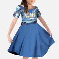 Personalised French Polynesia Bora Bora Kid Short Sleeve Dress Beach Landscape Polynesian Style