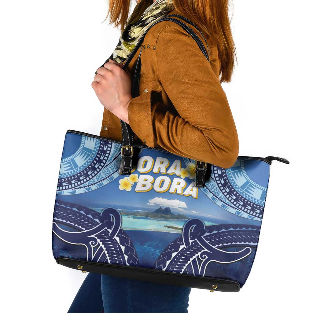 French Polynesia Bora Bora Leather Tote Bag Beach Landscape Polynesian Style