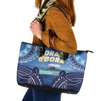 French Polynesia Bora Bora Leather Tote Bag Beach Landscape Polynesian Style LT05 Blue - Polynesian Pride