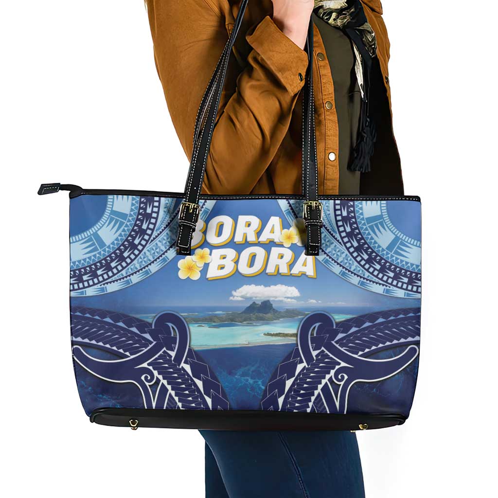 French Polynesia Bora Bora Leather Tote Bag Beach Landscape Polynesian Style LT05 - Polynesian Pride