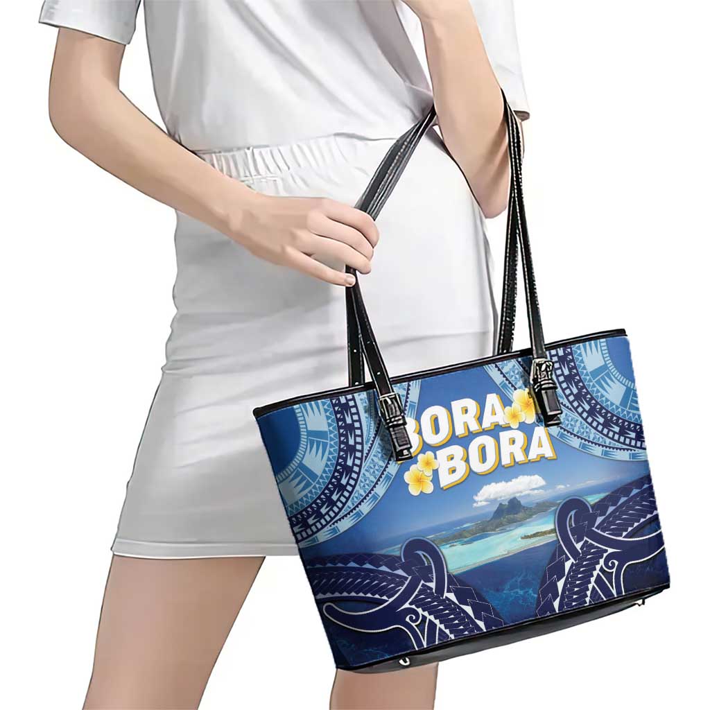 French Polynesia Bora Bora Leather Tote Bag Beach Landscape Polynesian Style LT05 - Polynesian Pride