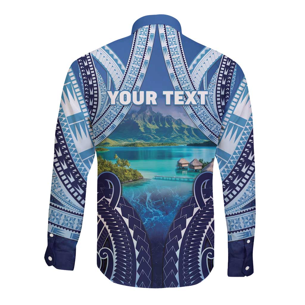 Personalised French Polynesia Bora Bora Long Sleeve Button Shirt Beach Landscape Polynesian Style