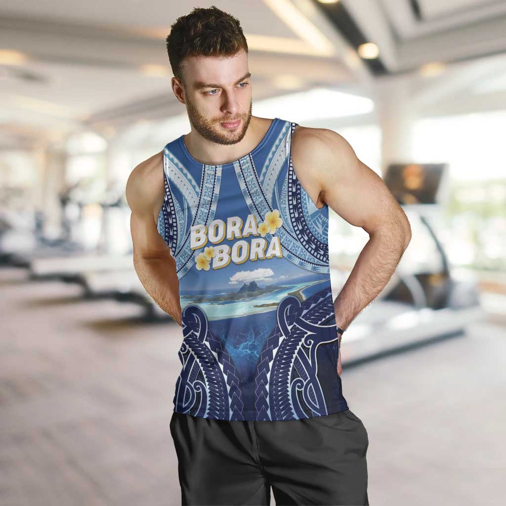 Personalised French Polynesia Bora Bora Men Tank Top Beach Landscape Polynesian Style LT05 Blue - Polynesian Pride