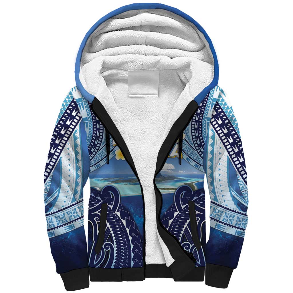 Personalised French Polynesia Bora Bora Sherpa Hoodie Beach Landscape Polynesian Style LT05 Unisex Blue - Polynesian Pride