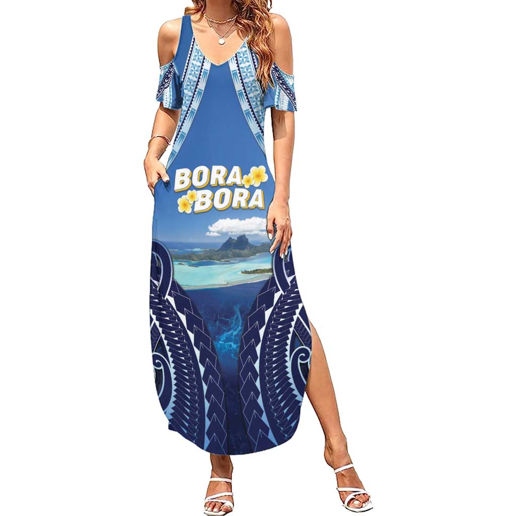 Personalised French Polynesia Bora Bora Summer Maxi Dress Beach Landscape Polynesian Style LT05 Women Blue - Polynesian Pride