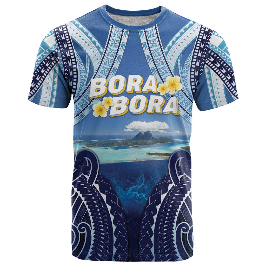 Personalised French Polynesia Bora Bora T Shirt Beach Landscape Polynesian Style LT05 Blue - Polynesian Pride