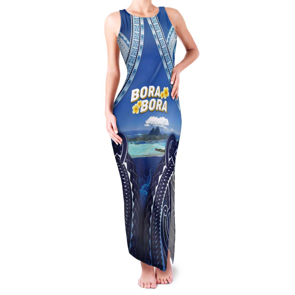 Personalised French Polynesia Bora Bora Tank Maxi Dress Beach Landscape Polynesian Style LT05 Women Blue - Polynesian Pride