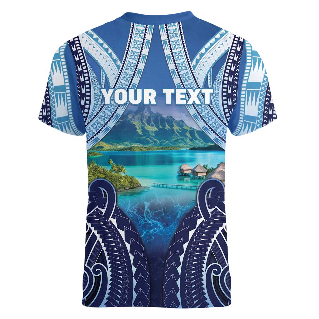 Personalised French Polynesia Bora Bora Women V-Neck T-Shirt Beach Landscape Polynesian Style LT05 - Polynesian Pride