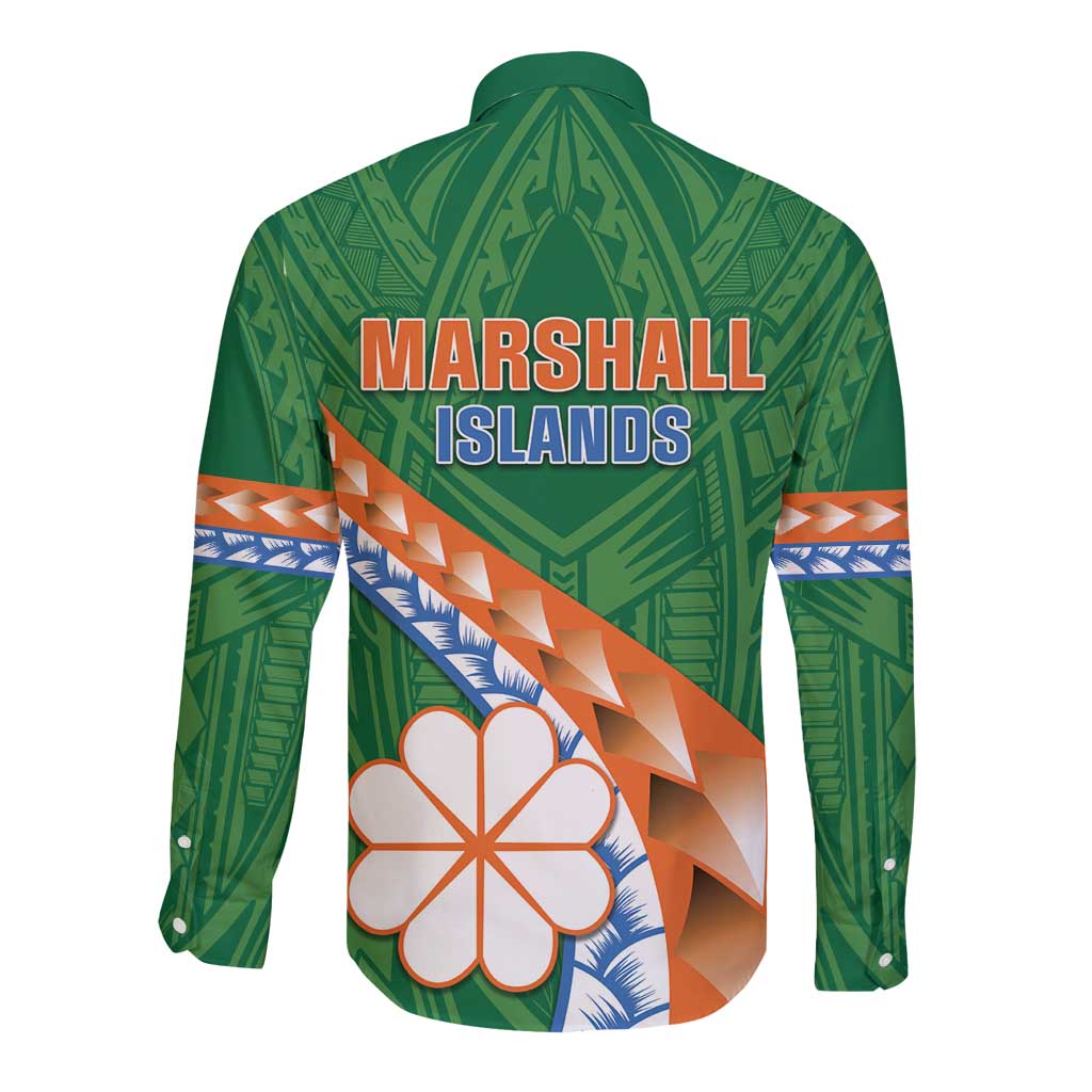 Personalised Marshall Islands Kwajalein Atoll Long Sleeve Button Shirt Polynesian Tribal Tattoo