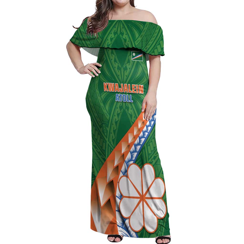 Personalised Marshall Islands Kwajalein Atoll Off Shoulder Maxi Dress Polynesian Tribal Tattoo