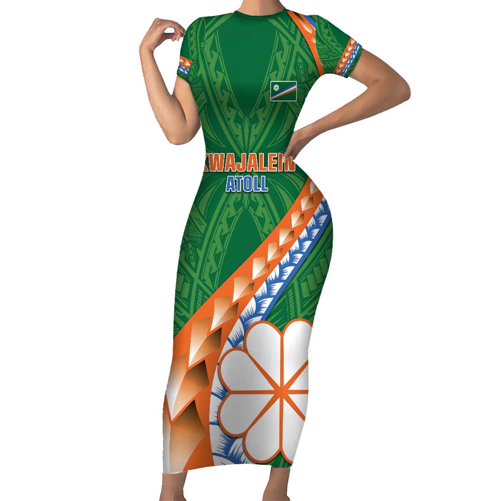 Personalised Marshall Islands Kwajalein Atoll Short Sleeve Bodycon Dress Polynesian Tribal Tattoo