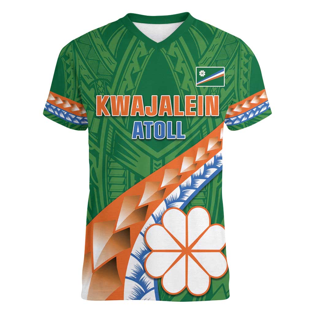 Personalised Marshall Islands Kwajalein Atoll Women V-Neck T-Shirt Polynesian Tribal Tattoo