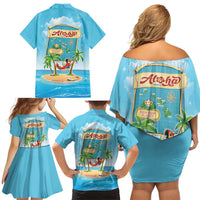 Aloha Hawaii Family Matching Off Shoulder Short Dress and Hawaiian Shirt Funny Macaw Parrot Tropical Vibe
