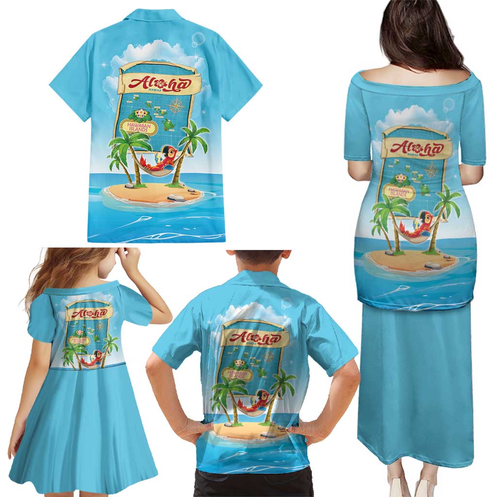 Aloha Hawaii Family Matching Puletasi and Hawaiian Shirt Funny Macaw Parrot Tropical Vibe