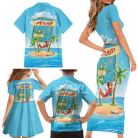 Aloha Hawaii Family Matching Short Sleeve Bodycon Dress and Hawaiian Shirt Funny Macaw Parrot Tropical Vibe