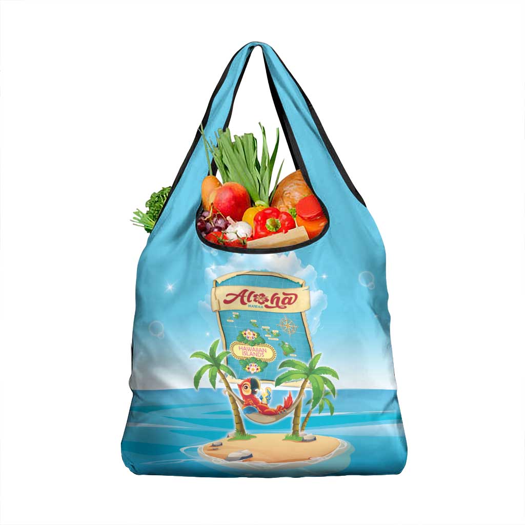 Aloha Hawaii Grocery Bag Funny Macaw Parrot Tropical Vibe LT05 1-pack One Size Blue - Polynesian Pride