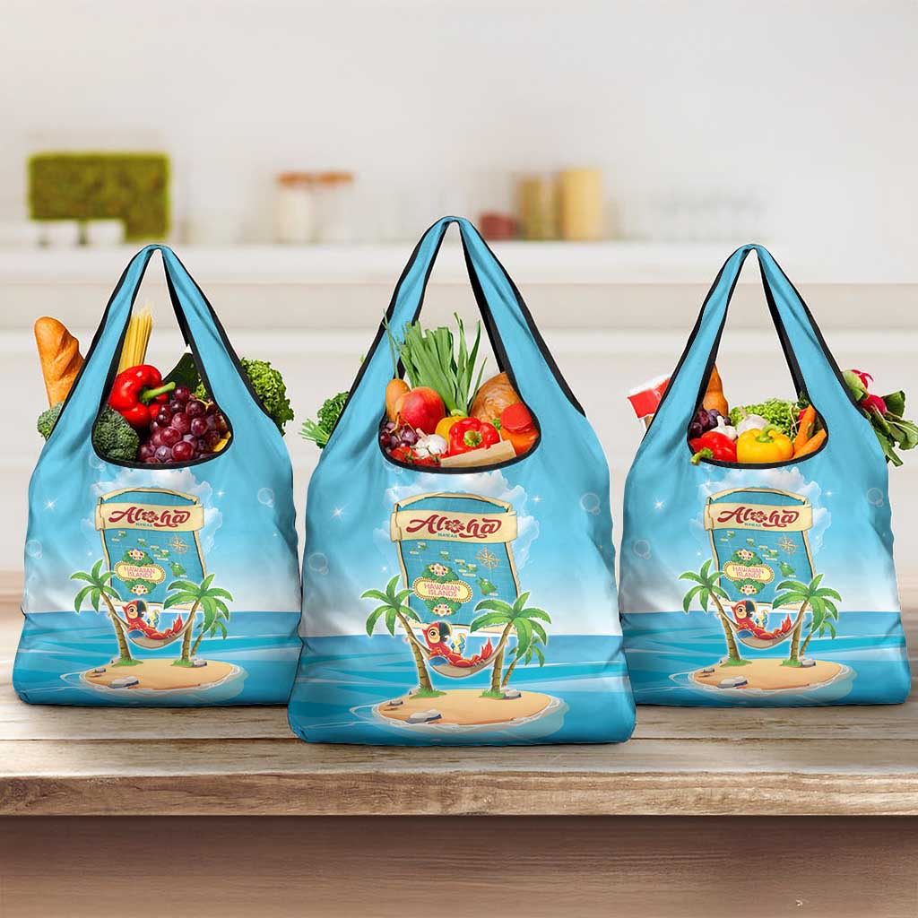 Aloha Hawaii Grocery Bag Funny Macaw Parrot Tropical Vibe LT05 3-pack One Size Blue - Polynesian Pride