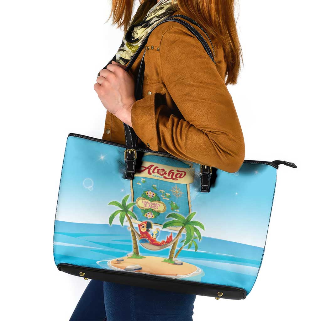 Aloha Hawaii Leather Tote Bag Funny Macaw Parrot Tropical Vibe LT05 Blue - Polynesian Pride