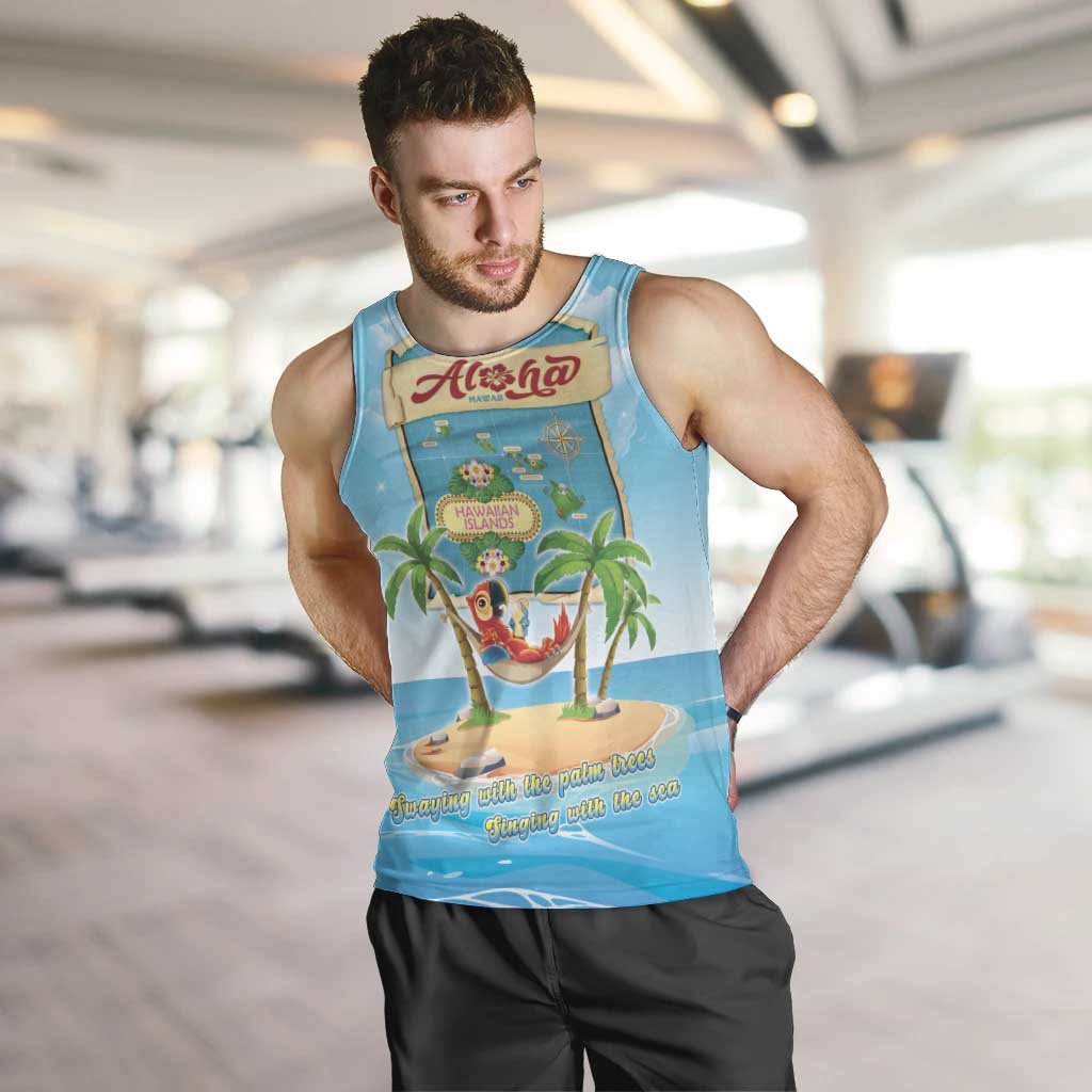 Aloha Hawaii Men Tank Top Funny Macaw Parrot Tropical Vibe LT05 Blue - Polynesian Pride