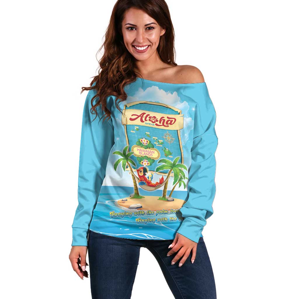 Aloha Hawaii Off Shoulder Sweater Funny Macaw Parrot Tropical Vibe