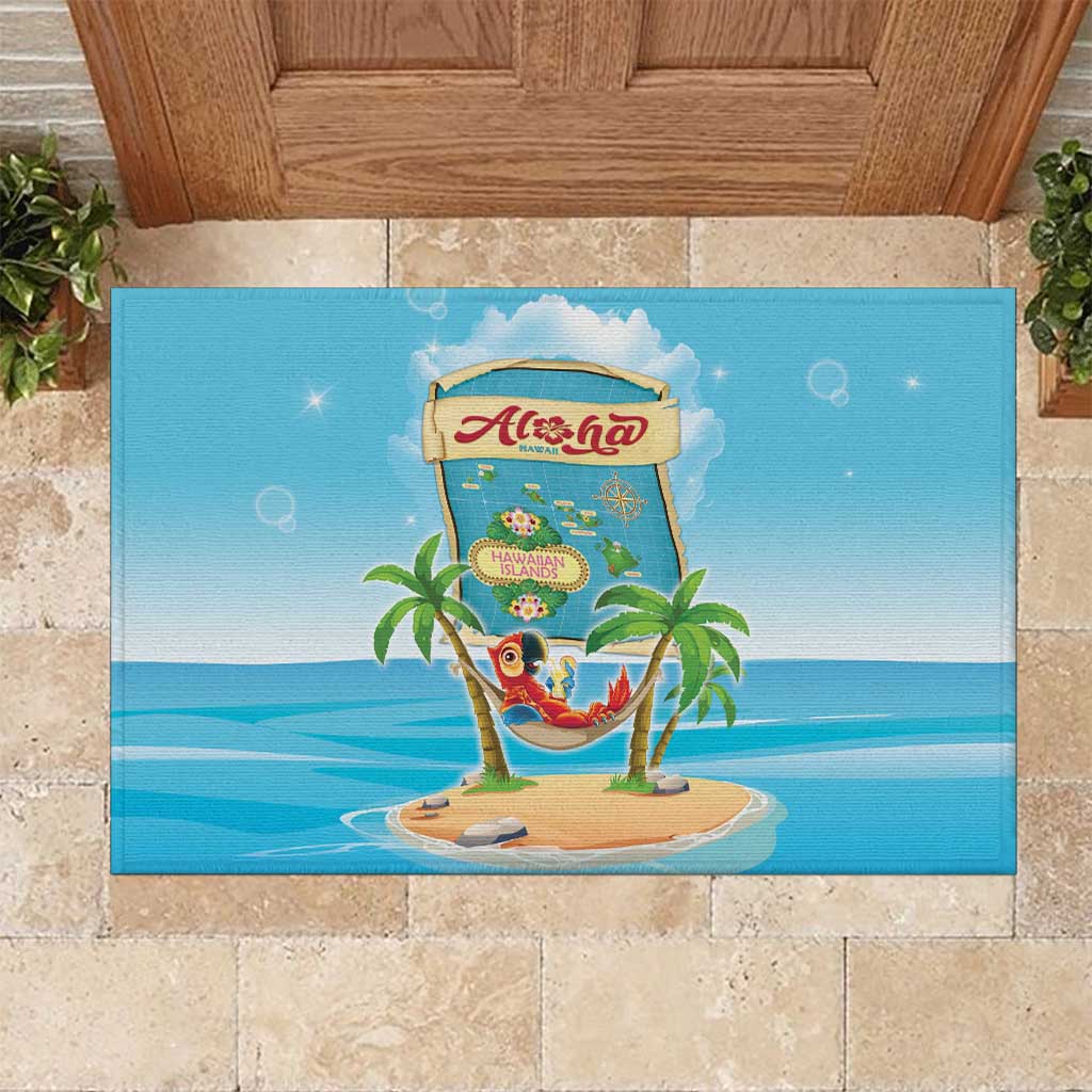 Aloha Hawaii Rubber Doormat Funny Macaw Parrot Tropical Vibe LT05 Blue - Polynesian Pride