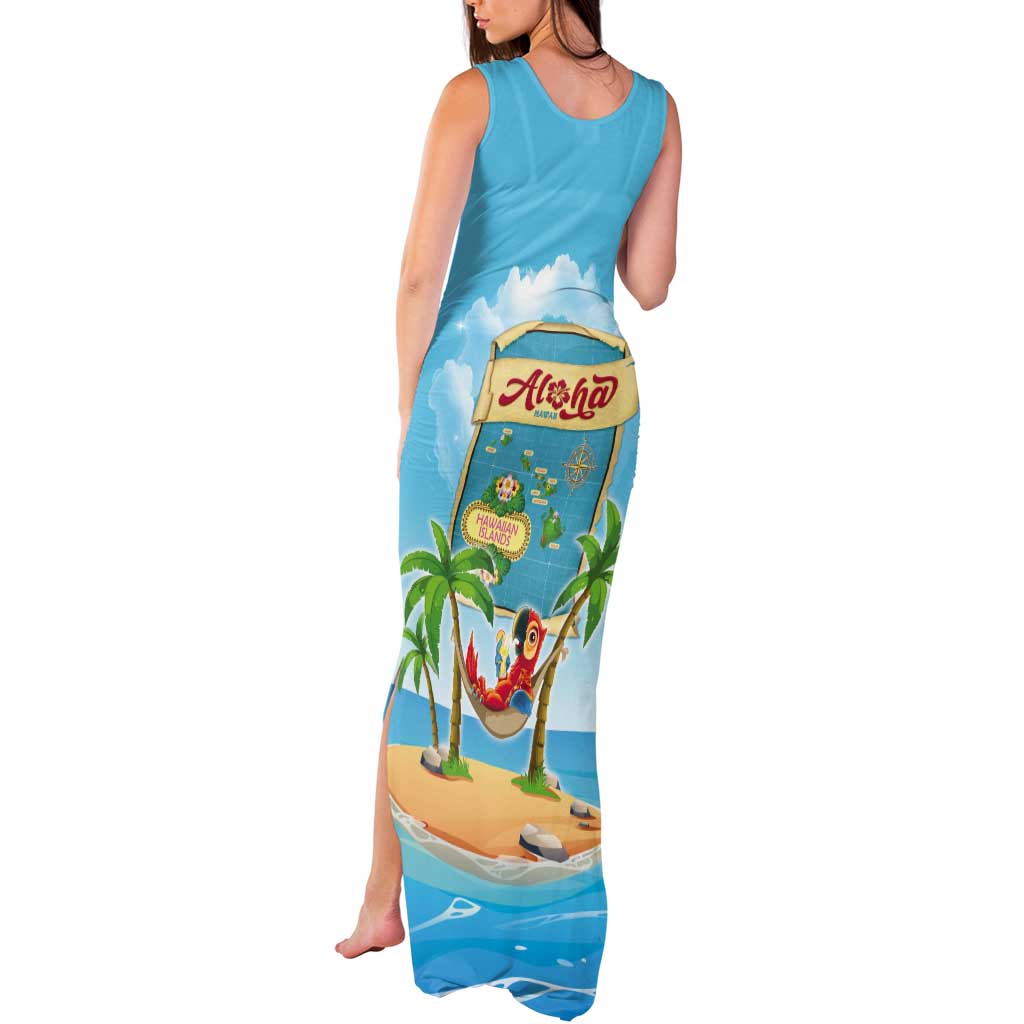 Aloha Hawaii Tank Maxi Dress Funny Macaw Parrot Tropical Vibe