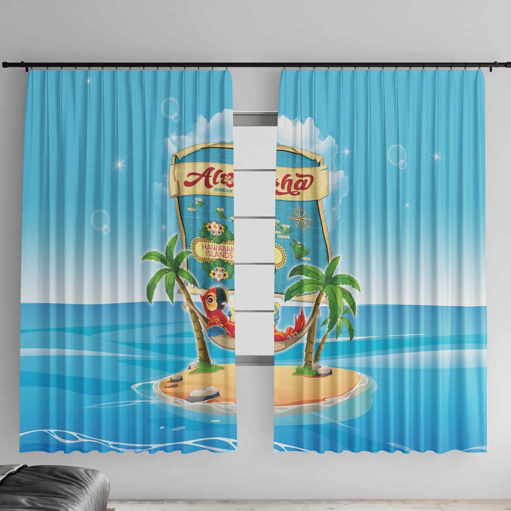 Aloha Hawaii Window Curtain Funny Macaw Parrot Tropical Vibe LT05 With Hooks Blue - Polynesian Pride