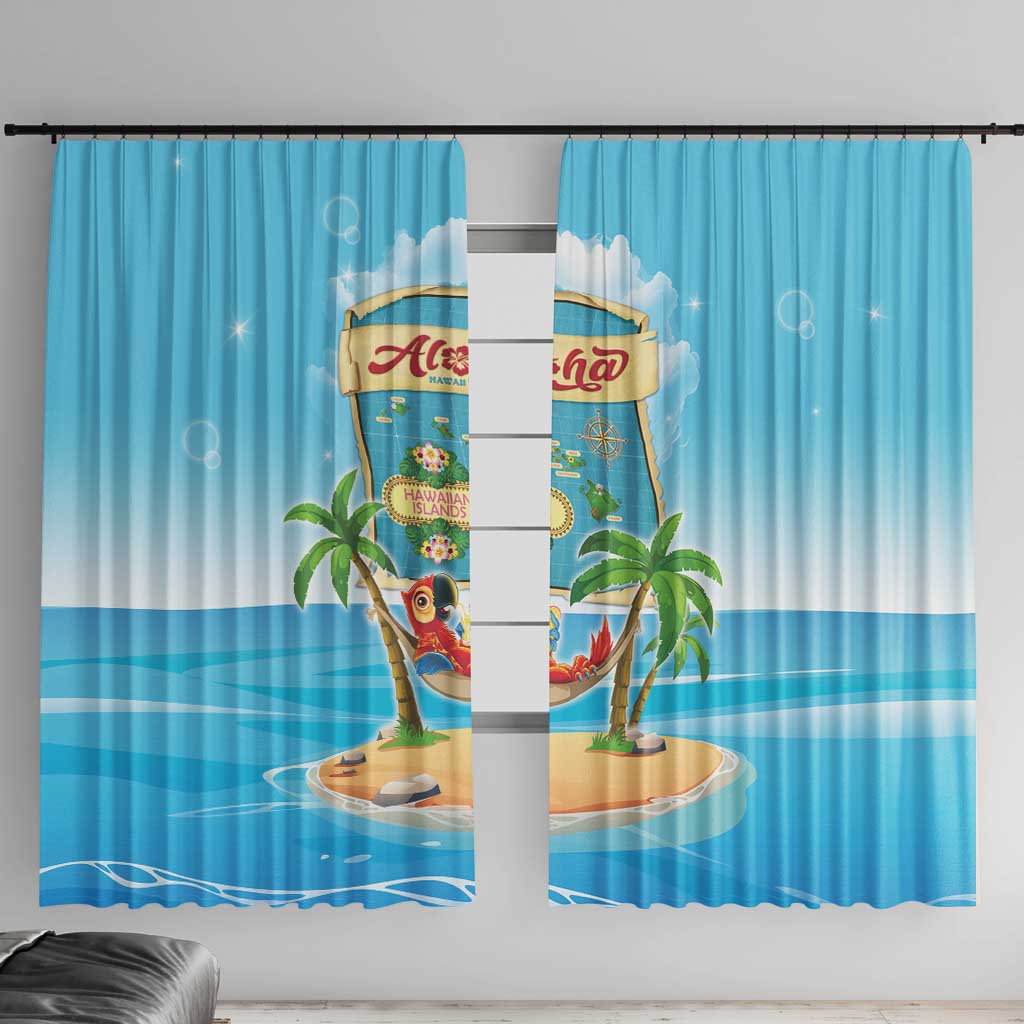 Aloha Hawaii Window Curtain Funny Macaw Parrot Tropical Vibe