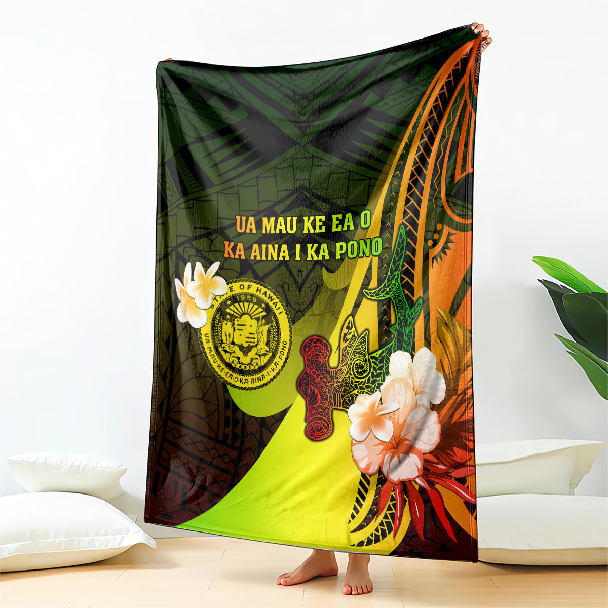 Hawaii State Motto Blanket Hawaiian Tribal Reggae Hammerhead Shark LT05 Reggae - Polynesian Pride